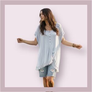Free People Powder Blue Aster Henley Top